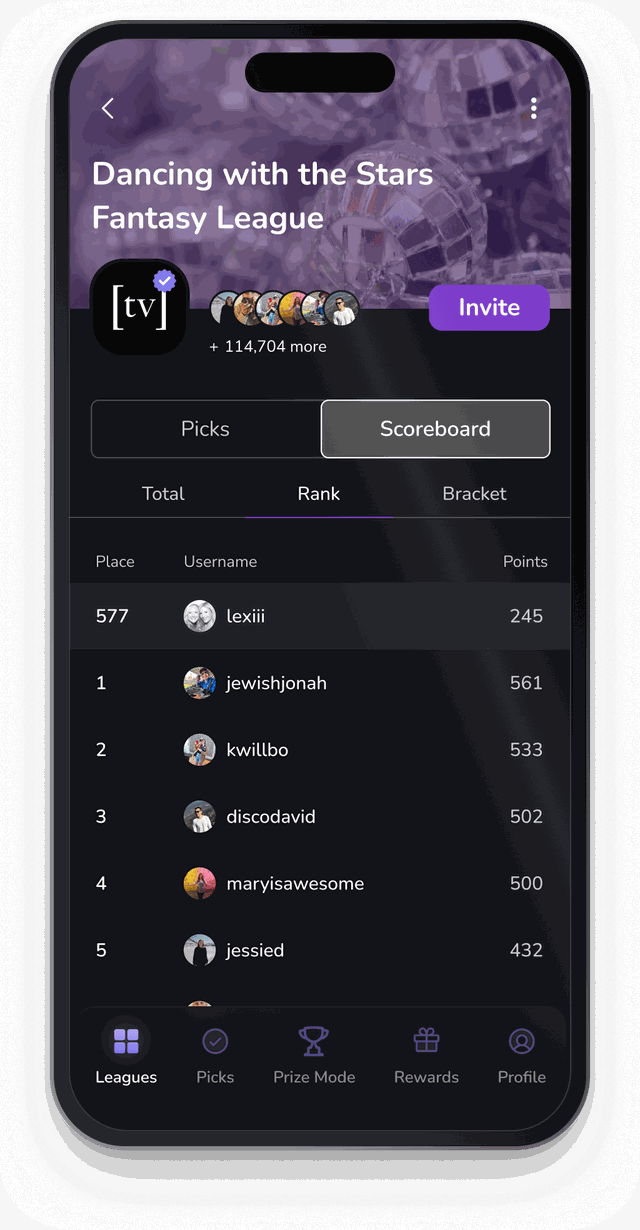 A Bracketology fantasy league page with its live scoreboard
