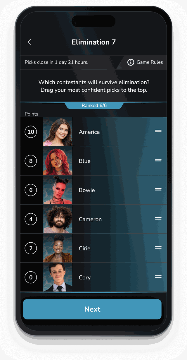 Making weekly picks for Big Brother in the Bracketology app