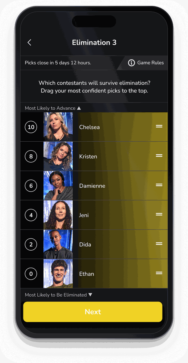 Making weekly picks for Fear Factor in the Bracketology app