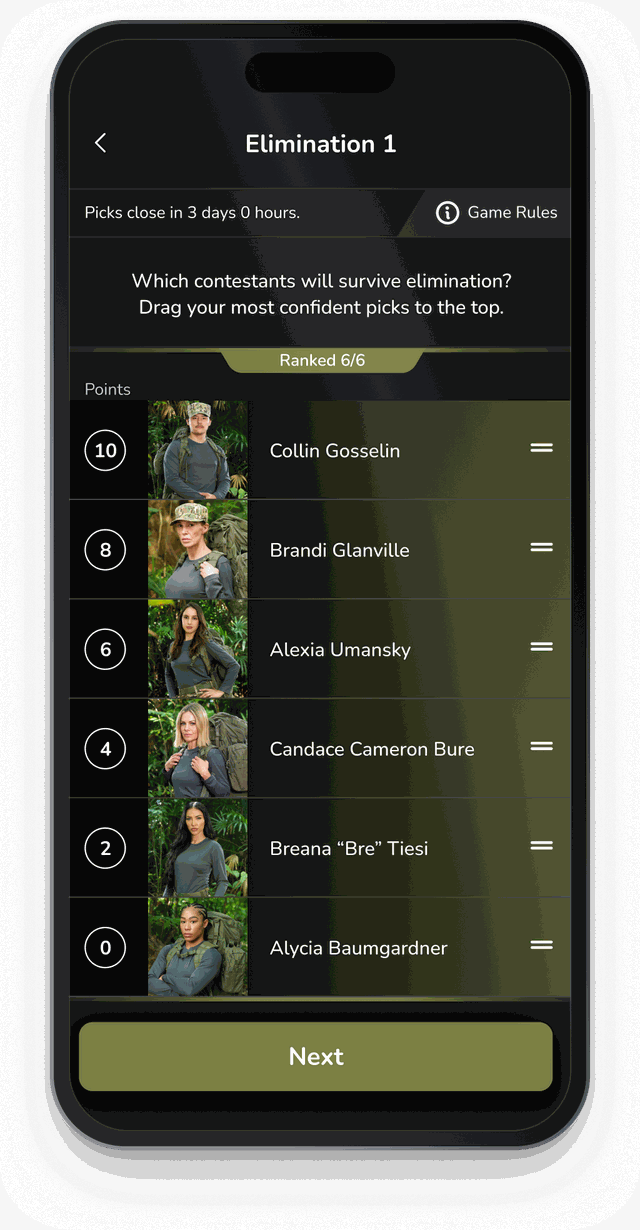 Making weekly picks for Special Forces: World's Toughest Test in the Bracketology app
